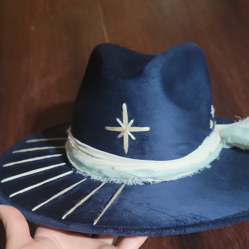 Navy Blue Fedora Hat with Star Design